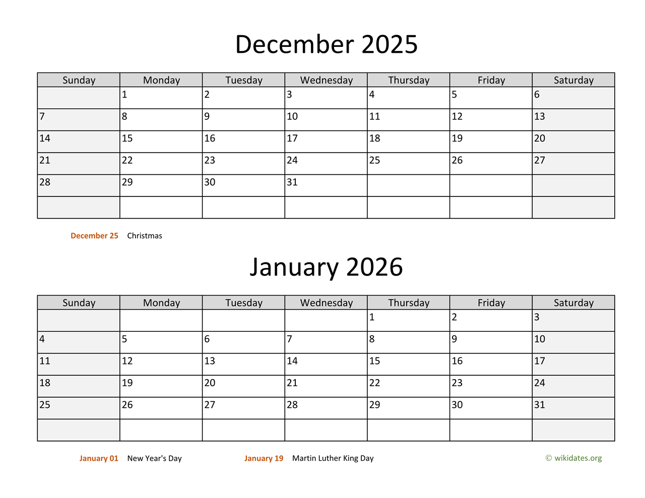 December 2025 And January 2026 Calendar | Wikidates for November December 2025 And January 2026 Calendar