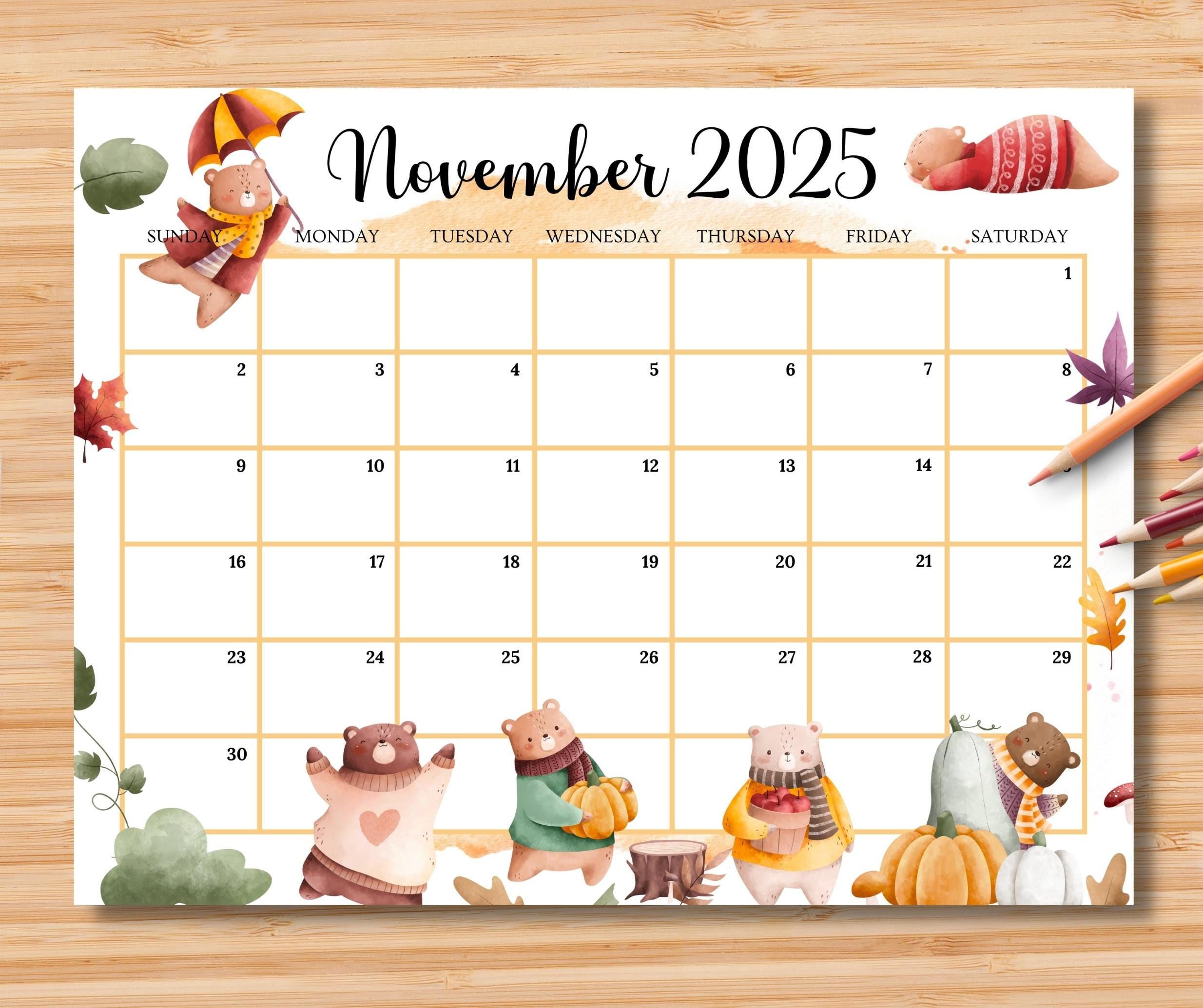 Editable November 2025 Calendar, Beautiful Autumn Planner W/Cute regarding Fillable November 2025 Calendar