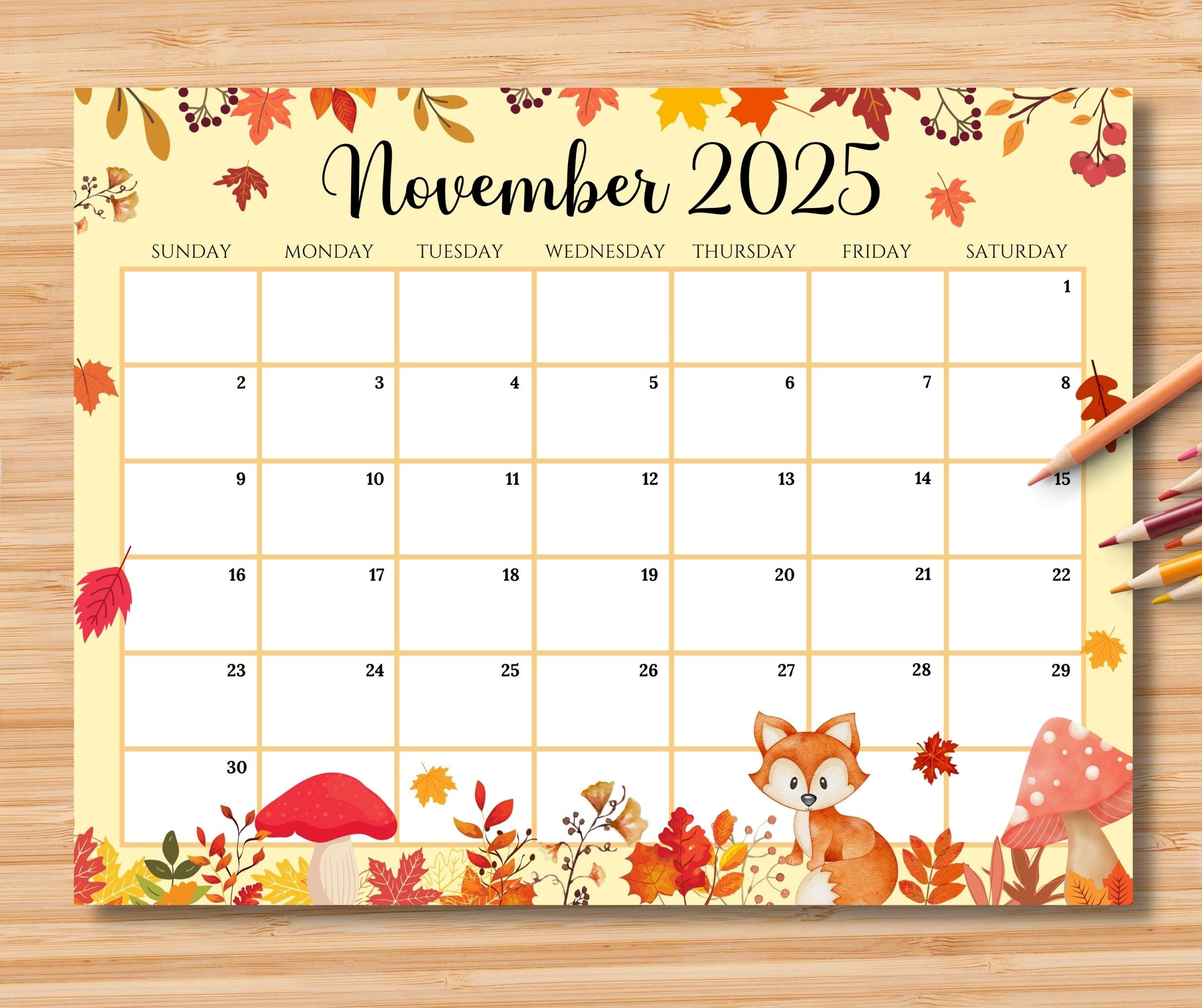 Editable November 2025 Calendar, Beautiful Fall Autumn Printable intended for November Calendar 2025 Etsy