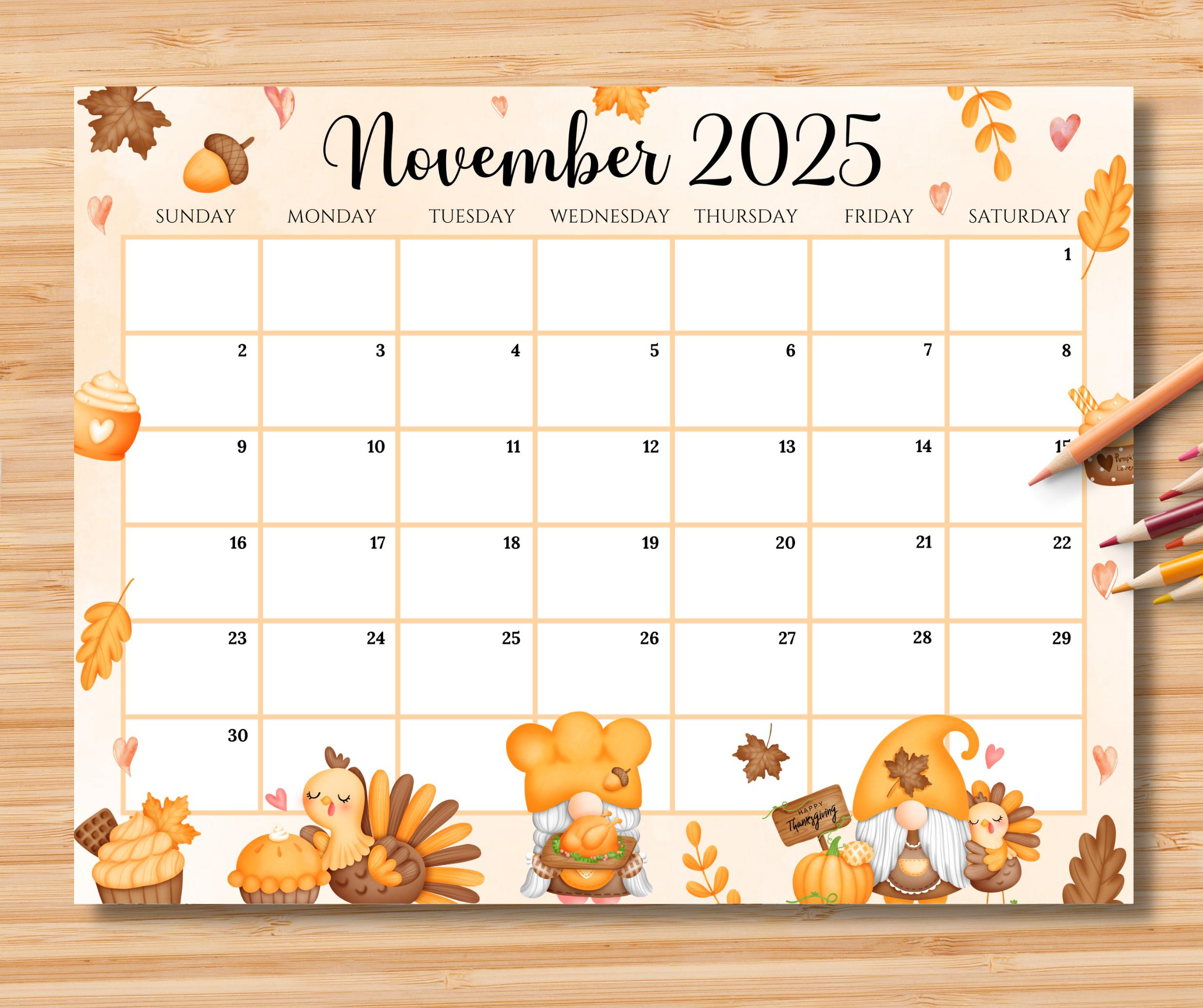 Editable November 2025 Calendar, Happy Thanksgiving With Cute regarding November 2025 Calendar Thanksgiving