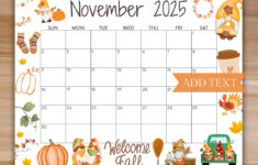 Editable November 2025 Calendar, Printable Fall Calendar, 2025 for November 2025 Calendar Nz