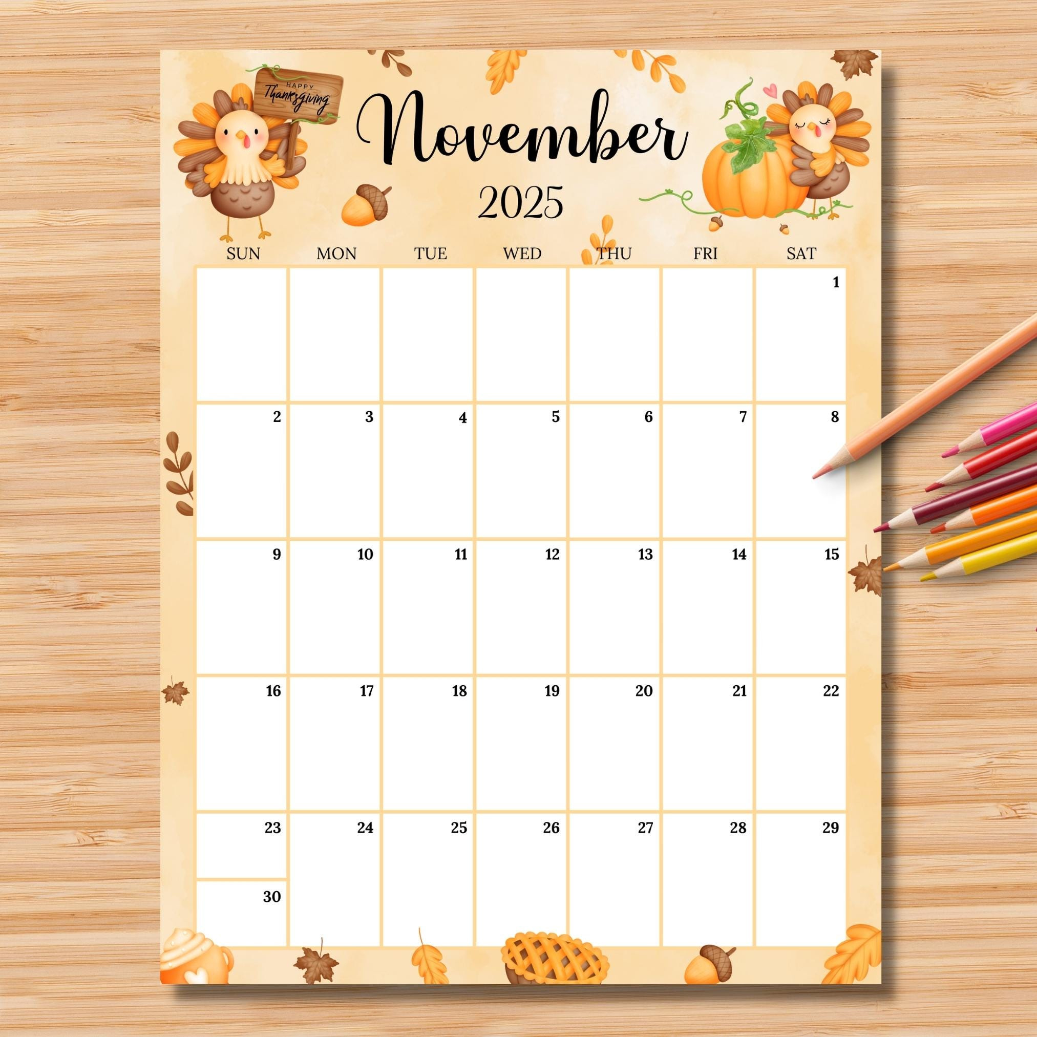 Editable November 2025 Calendar (Vertical/Portrait), Cute in Happiness Calendar November 2025