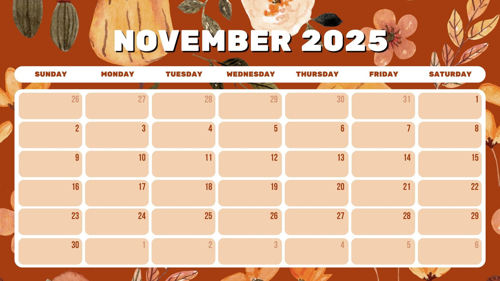 Free And Customizable November Templates for November 2025 Calendar Ideas