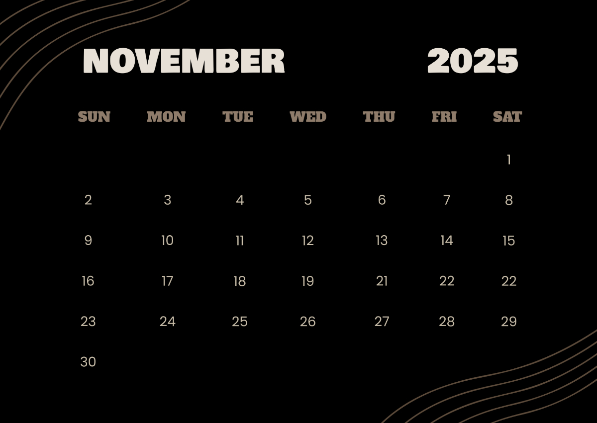 Free Basic November 2025 Calendar Template To Edit Online with regard to November 2025 Calendar Black