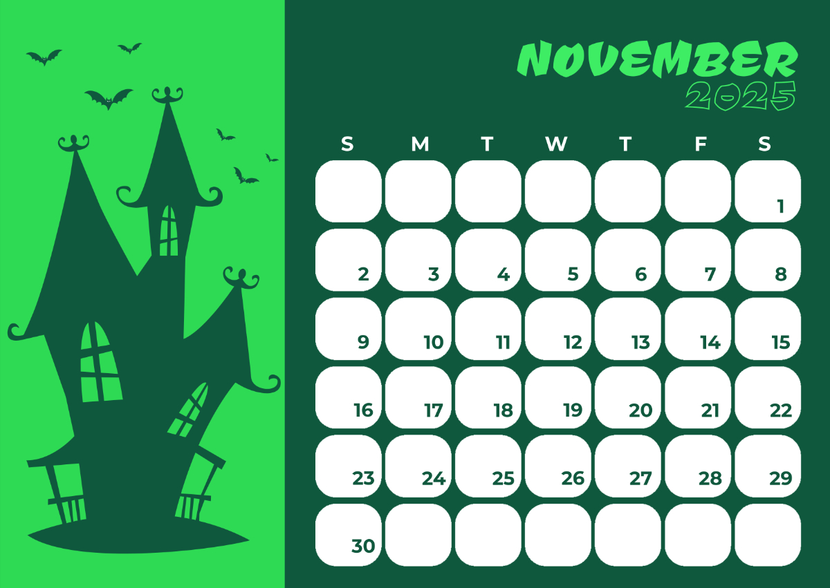 Free Green November 2025 Event Calendar Template To Edit Online for Event Calendar November 2025