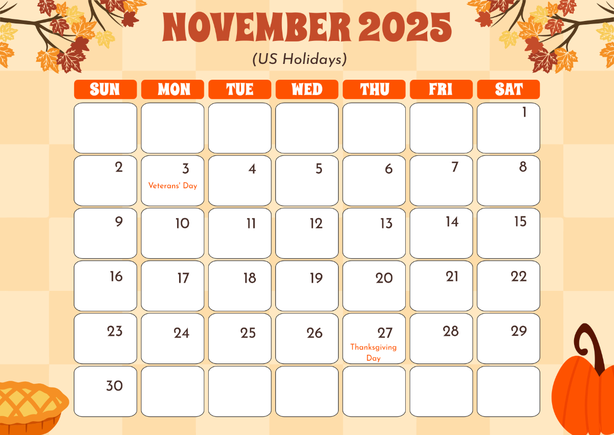 Free November 2025 Calendar With Holidays Template To Edit Online for November Holiday 2025 Calendar