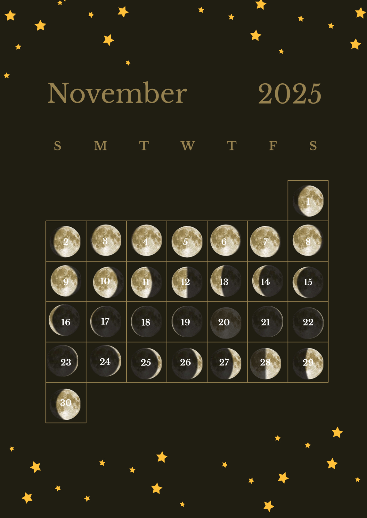 Free November 2025 Calendar With Lunar Phases Template To Edit Online with Lunar Calendar 2025 November