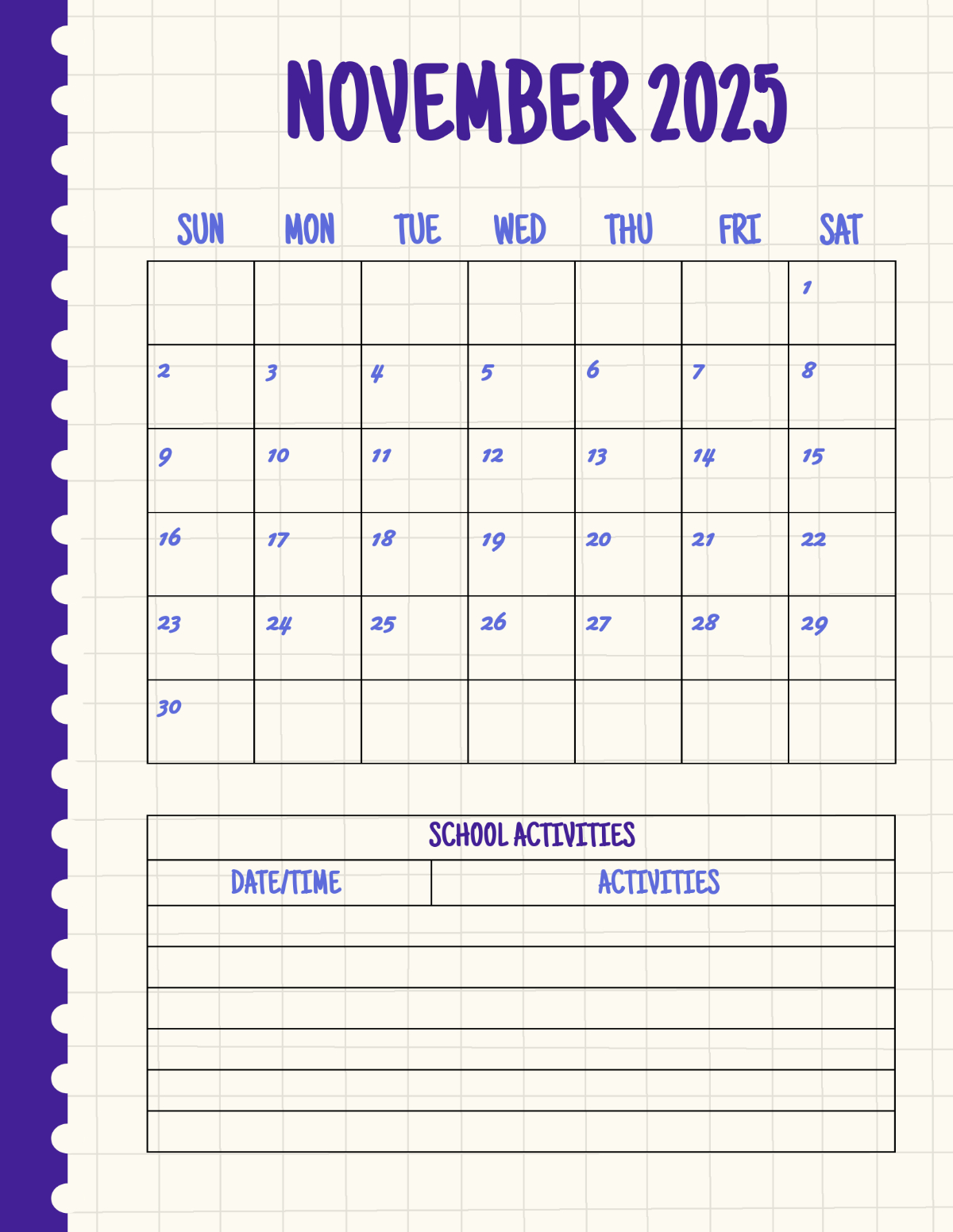 Free November 2025 School Calendar Template To Edit Online intended for November 2025 School Calendar