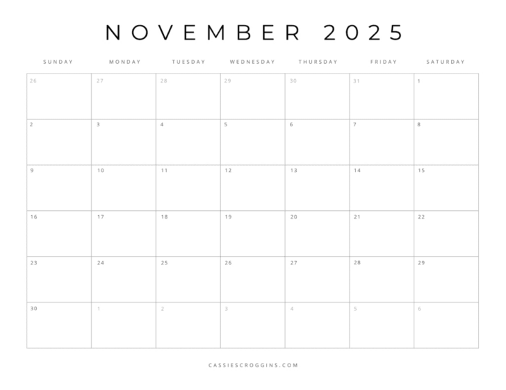 Blank November Calendar 2025 Printable