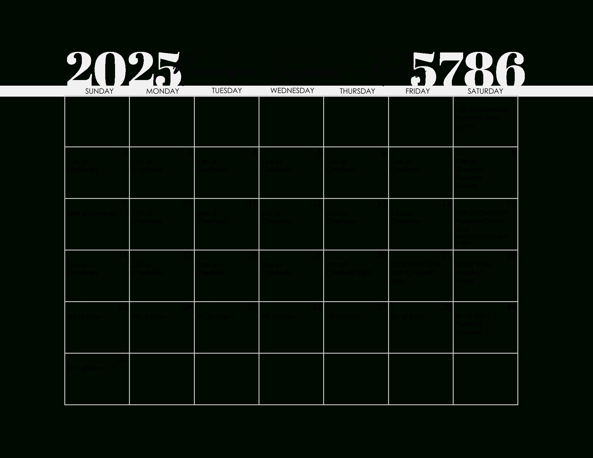 Free Printable Jewish Calendar 2025, 2026, 2027, 2028, 2029, 2030 intended for Jewish Calendar 2025 November