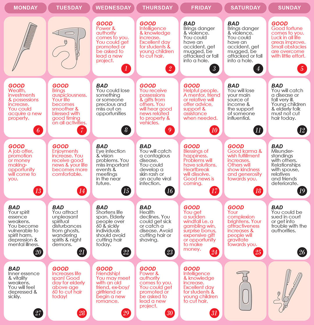 Good & Bad Days To Cut Hair For October 2025 - Wofs with Lunar Calendar For Haircut November 2025