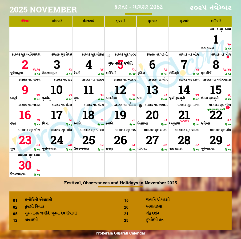 Gujarati Calendar 2025 | Gujarat Festivals | Gujarat Holidays 2025 pertaining to Gujarati Calendar 2025 November