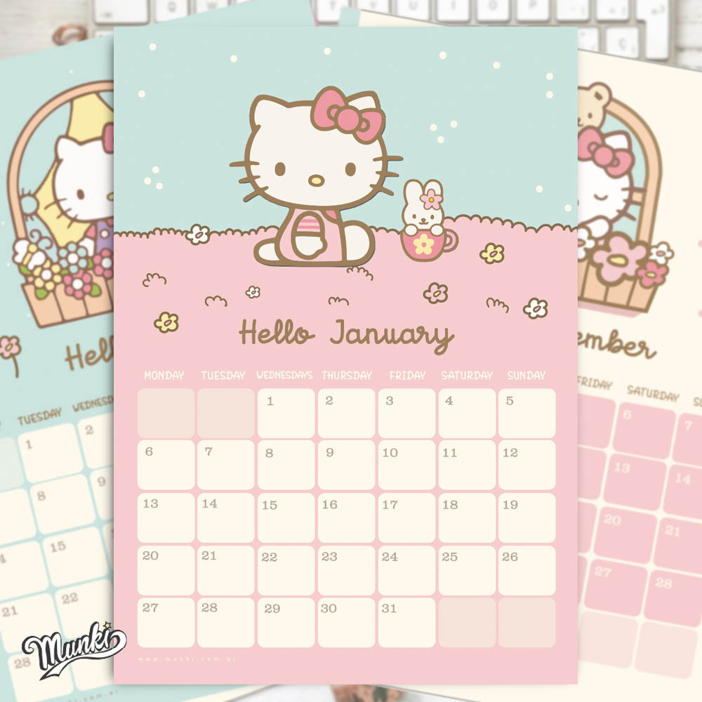 Hello Kitty Pdf Printable Calendar - 2025 - English Texts - Munki throughout November 2025 Calendar Hello Kitty