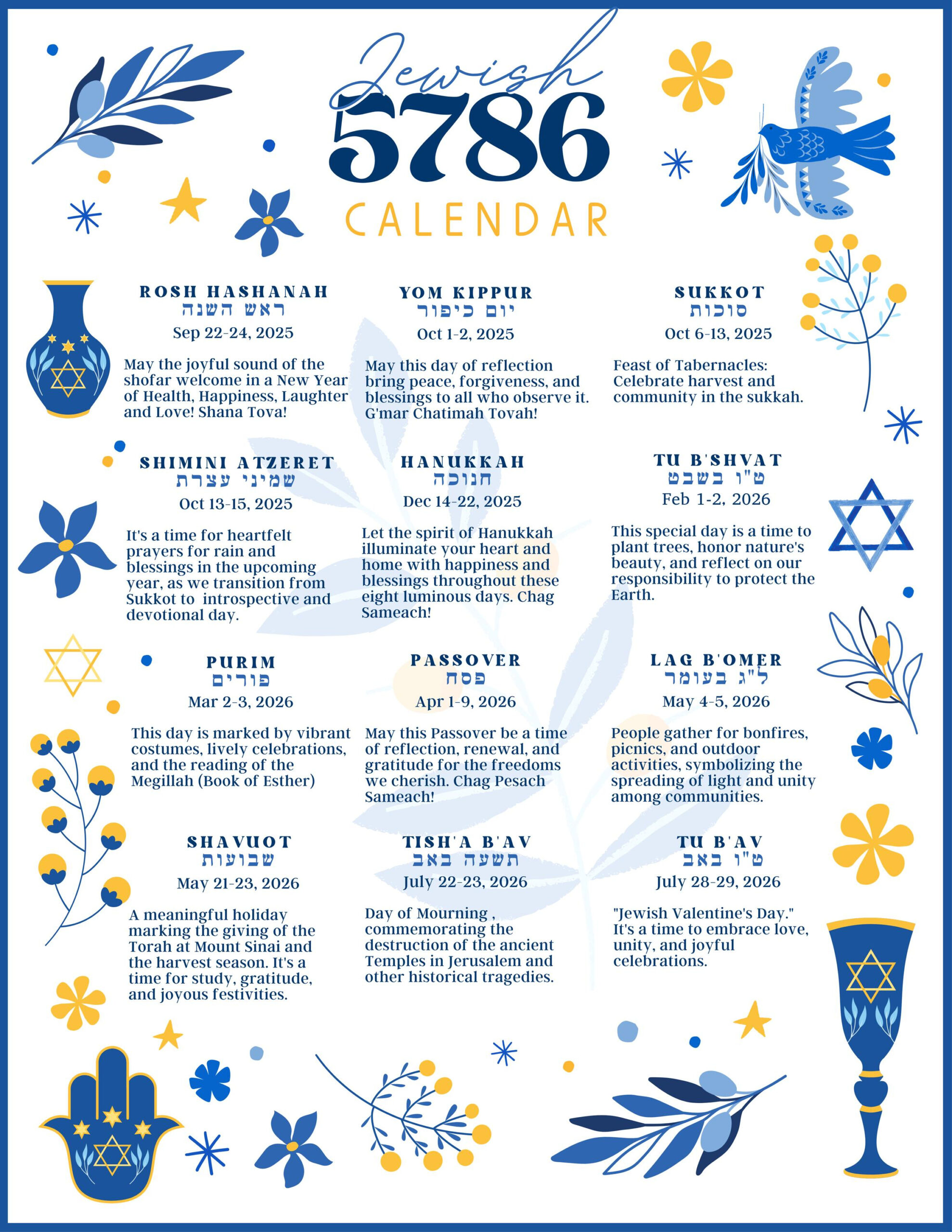 Jewish Calendar 2025 Rosh Hashanah New Year 5785 Jewish Gift 13 in Jewish Calendar 2025 November