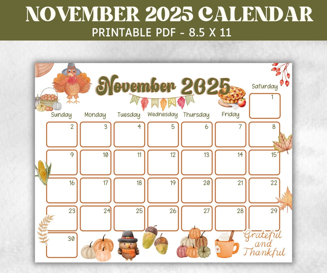 Kinderkalender November 2025, Druckbarer Kalender 2025, Kalender with November Gratitude Calendar 2025