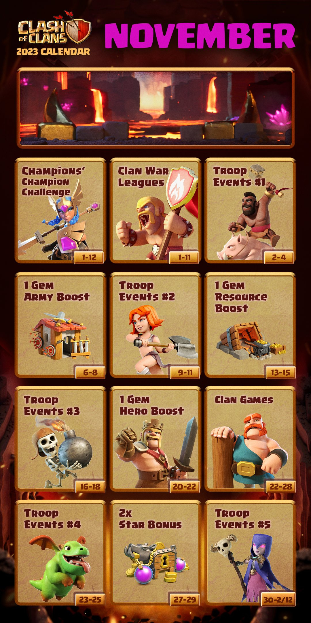 November 2023 Events Calendar : R/Clashofclans for Clash Of Clans November 2025 Calendar
