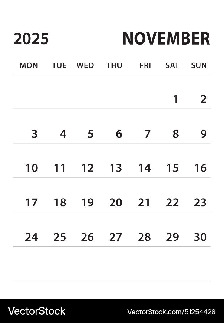 November 2025-Calendar 2025 Vorlage Lizenzfreier Vektor intended for November 2025 Vertical Calendar