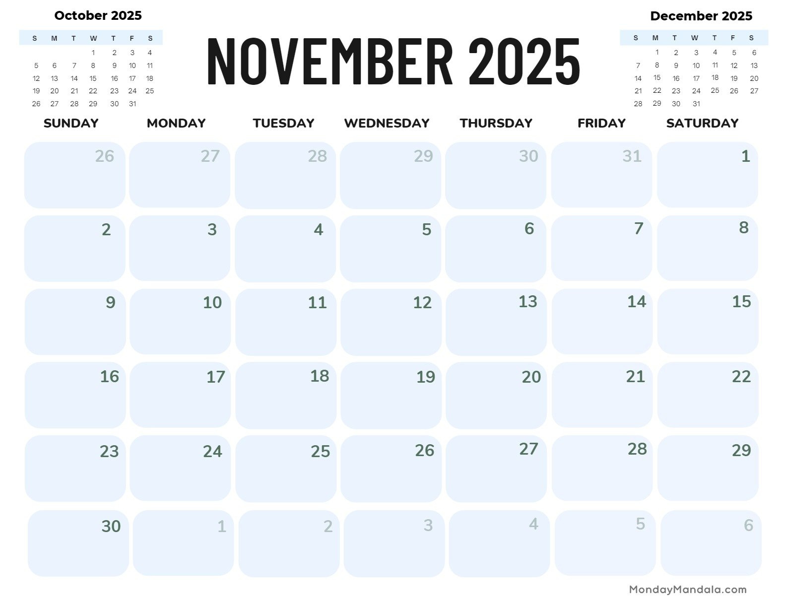 November 2025 Calendar (52 Free Pdf Printables) inside General Blue November 2025 Calendar Printable