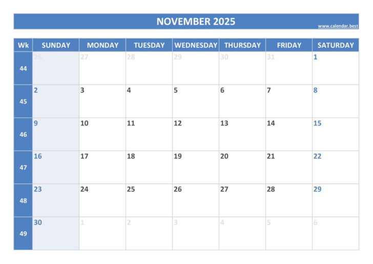 US Calendar November 2025