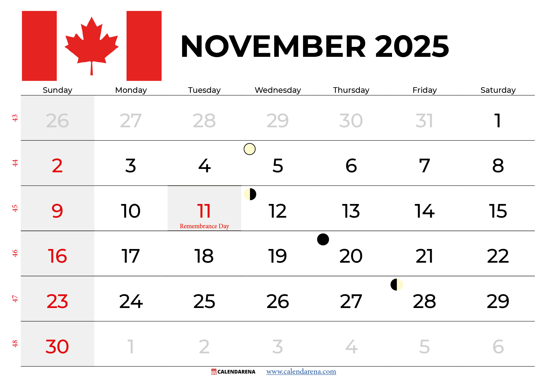 November 2025 Calendar Canada: Free Printables & Holidays for November Calendar 2025 Canada