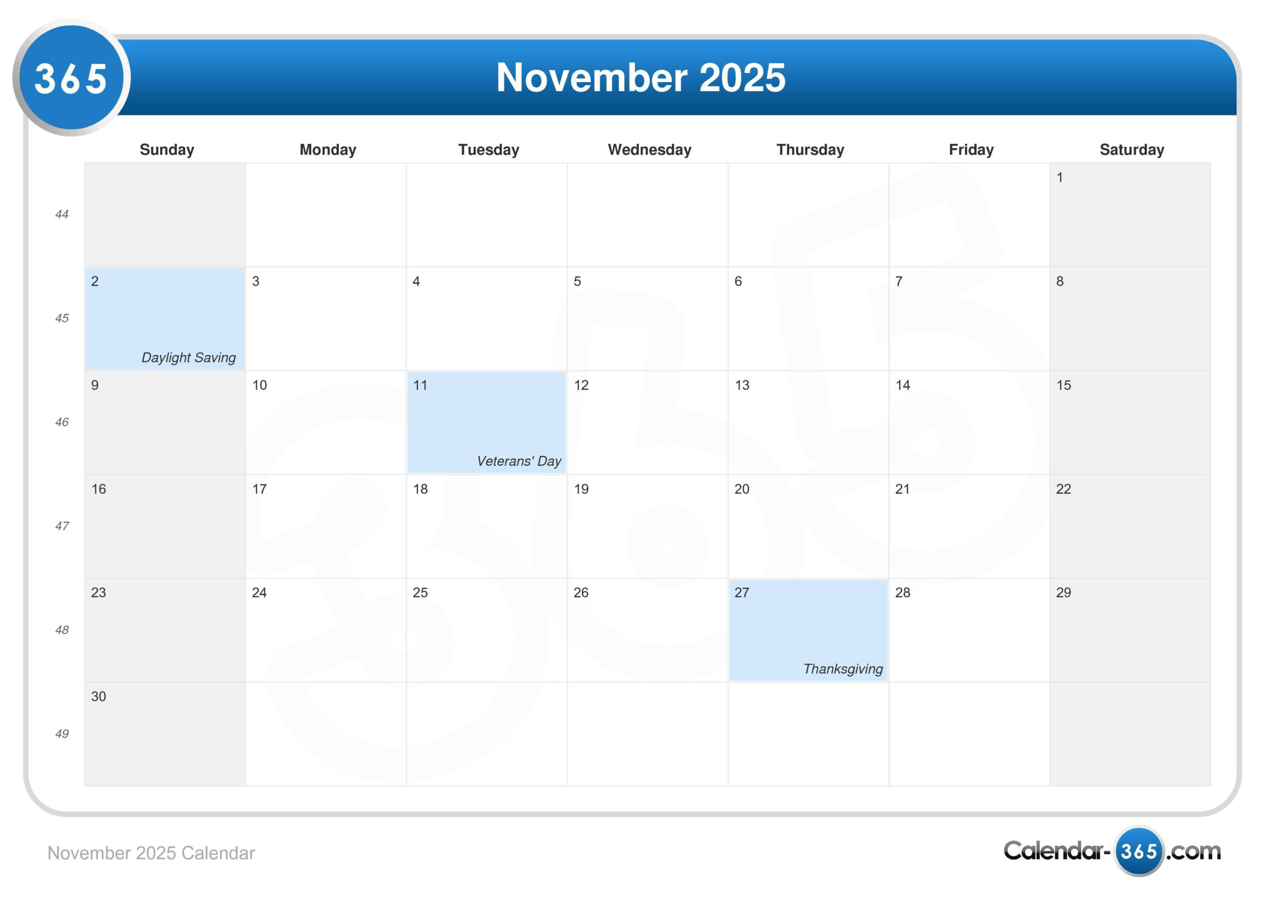 November 2025 Calendar for Chicago Calendar November 2025