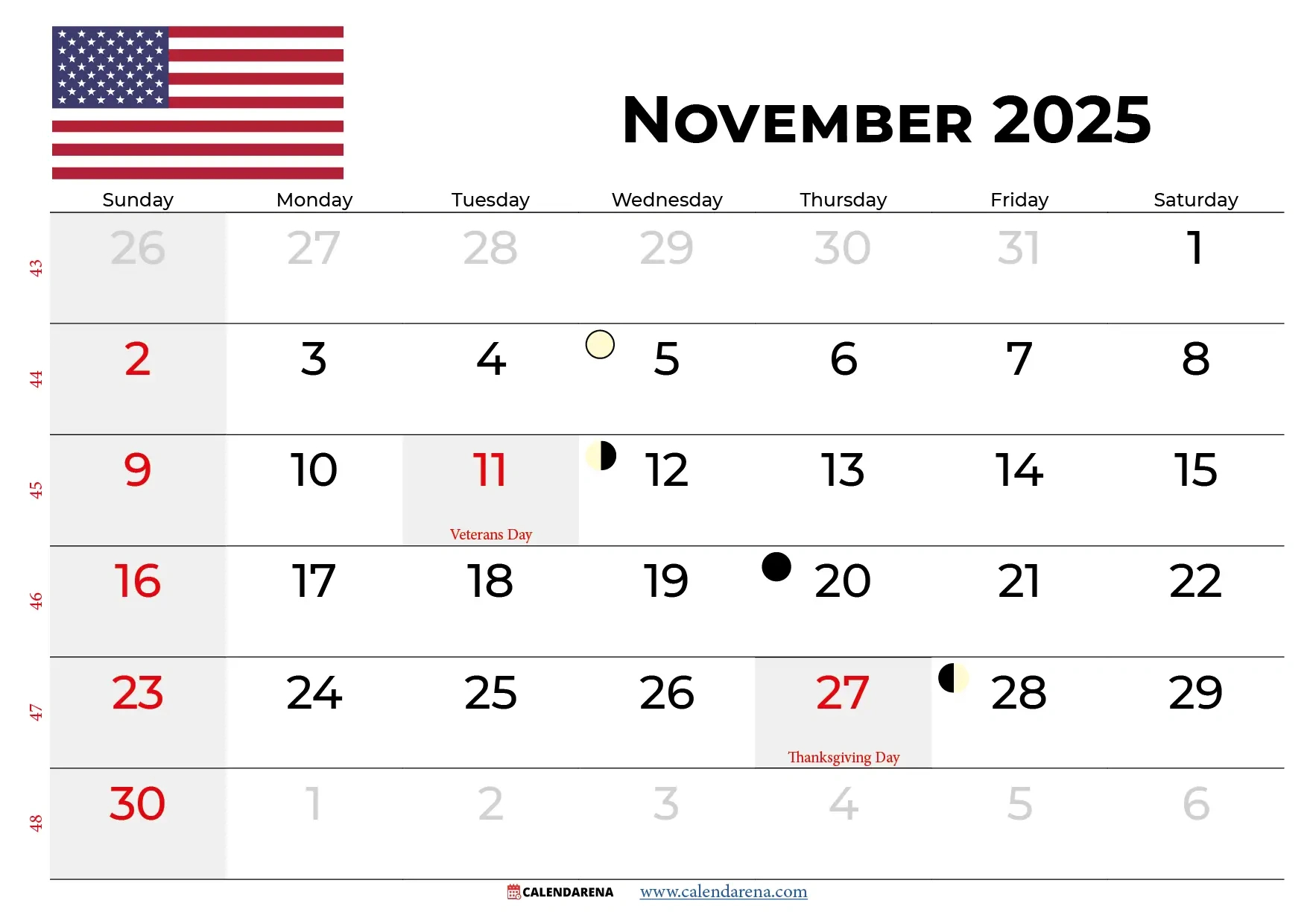 November 2025 Calendar - Free Printable & Online in November 2025 Calendar USA