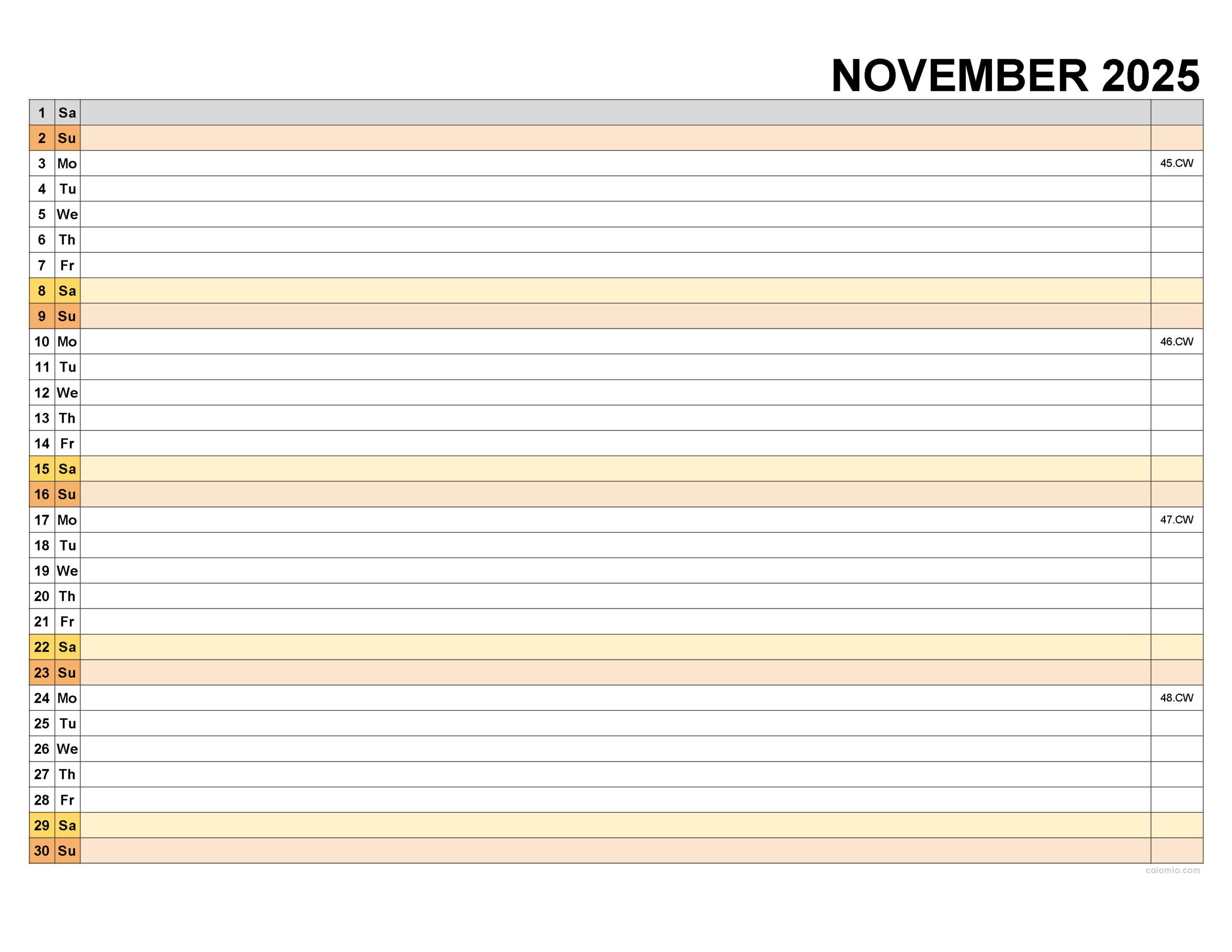 November 2025 Calendar | Free Printable Pdf, Xls And Png in Printable November 2025 Calendar with Lines