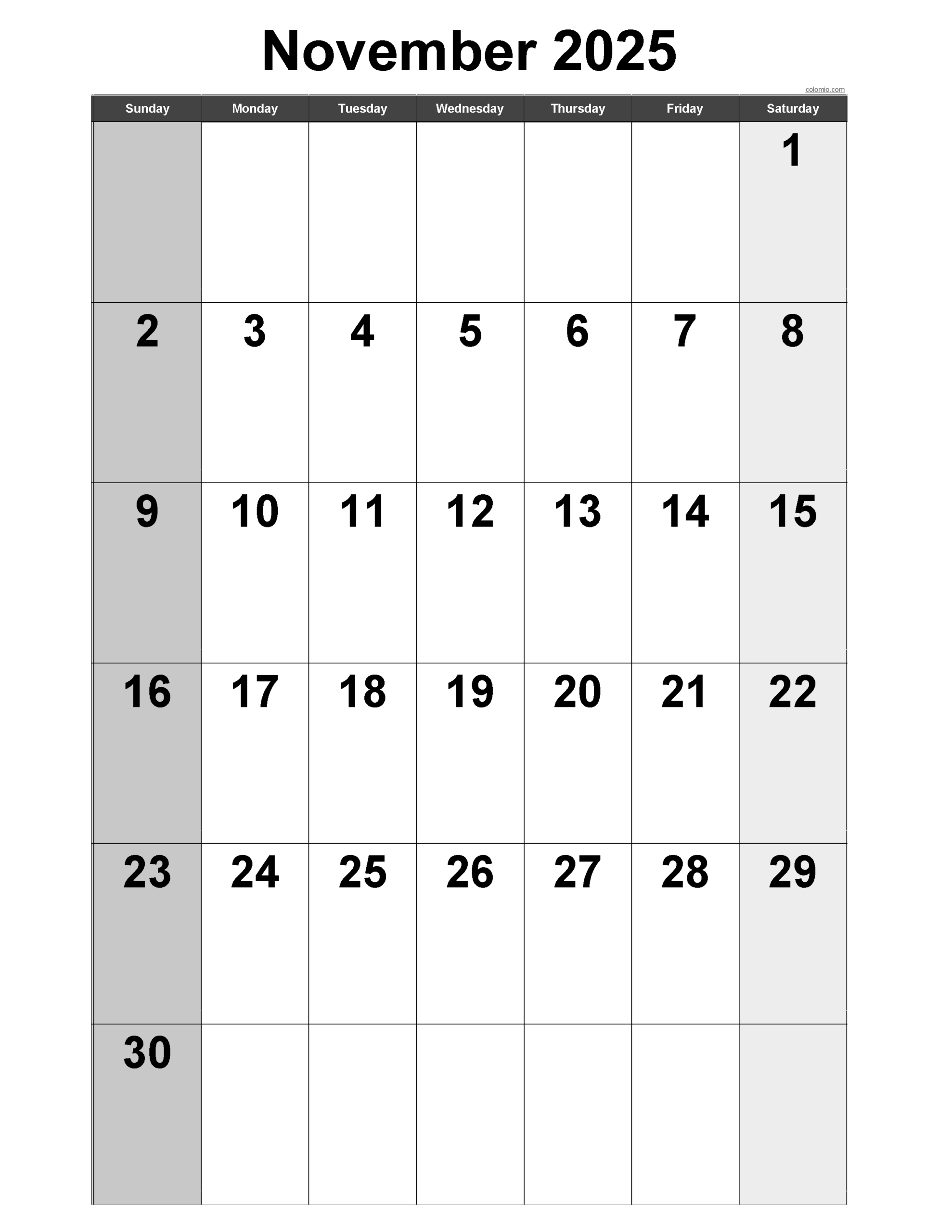 November 2025 Calendar | Free Printable Pdf, Xls And Png with regard to November 2025 Vertical Calendar
