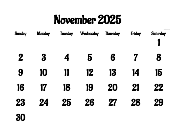 Month of November 2025 Calendar Month of November 2025 Calendar