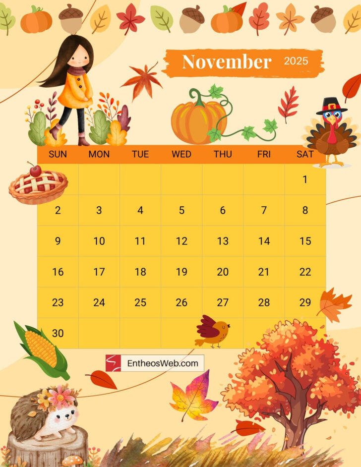 November 2025 Calendar Thanksgiving Theme November 2025 Calendar Thanksgiving Theme
