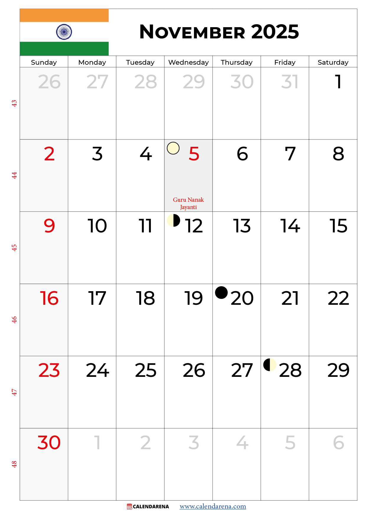 November 2025 Calendar India Download Best Free for November 2025 Hindu Calendar