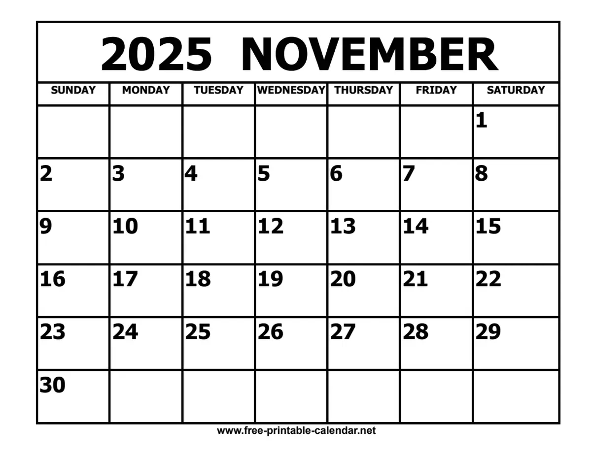 November 2025 Calendar inside Wiki Calendar November 2025 Printable