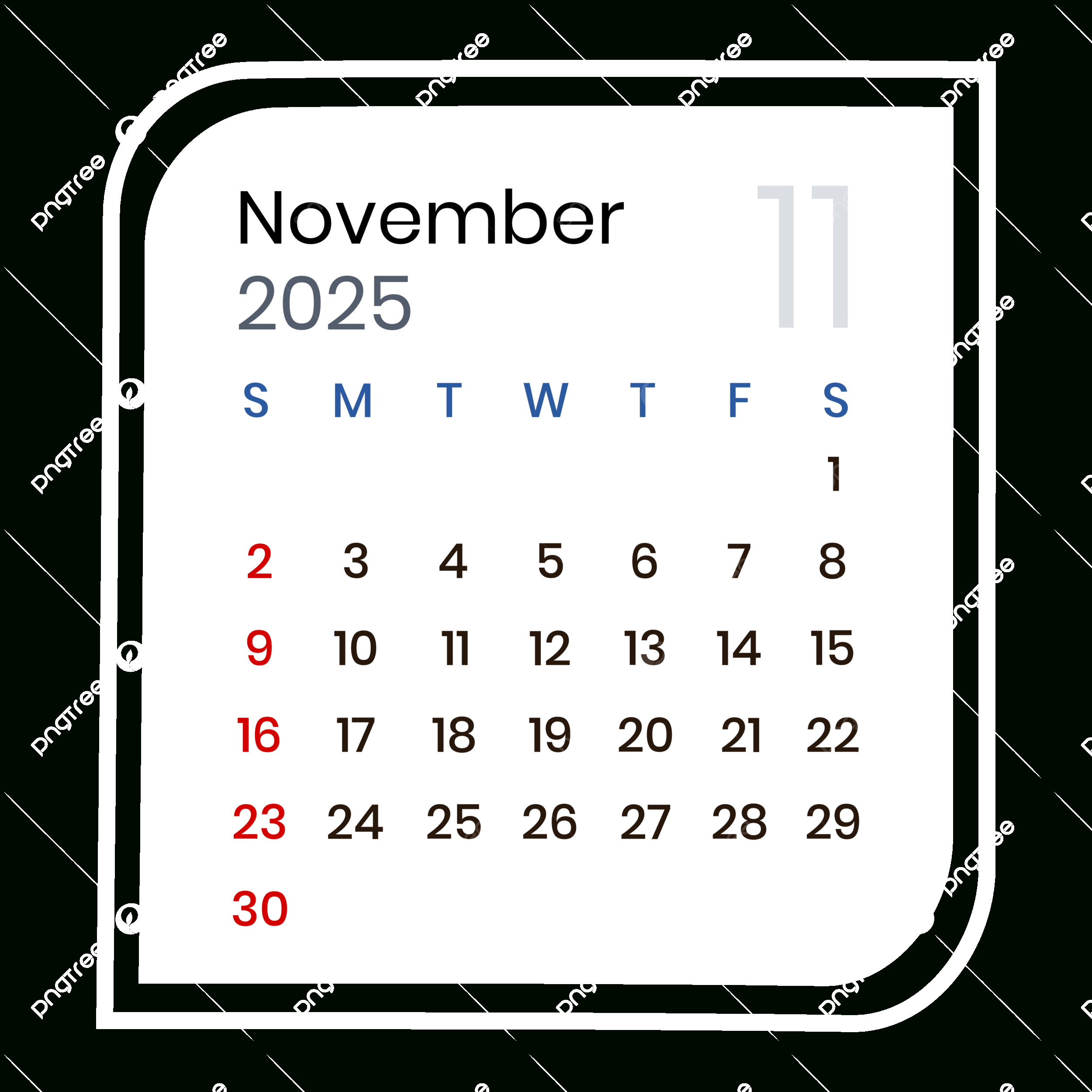 November 2025 Calendar Minimalist Vector, November 2025, November for November 2025 Calendar Png Transparent