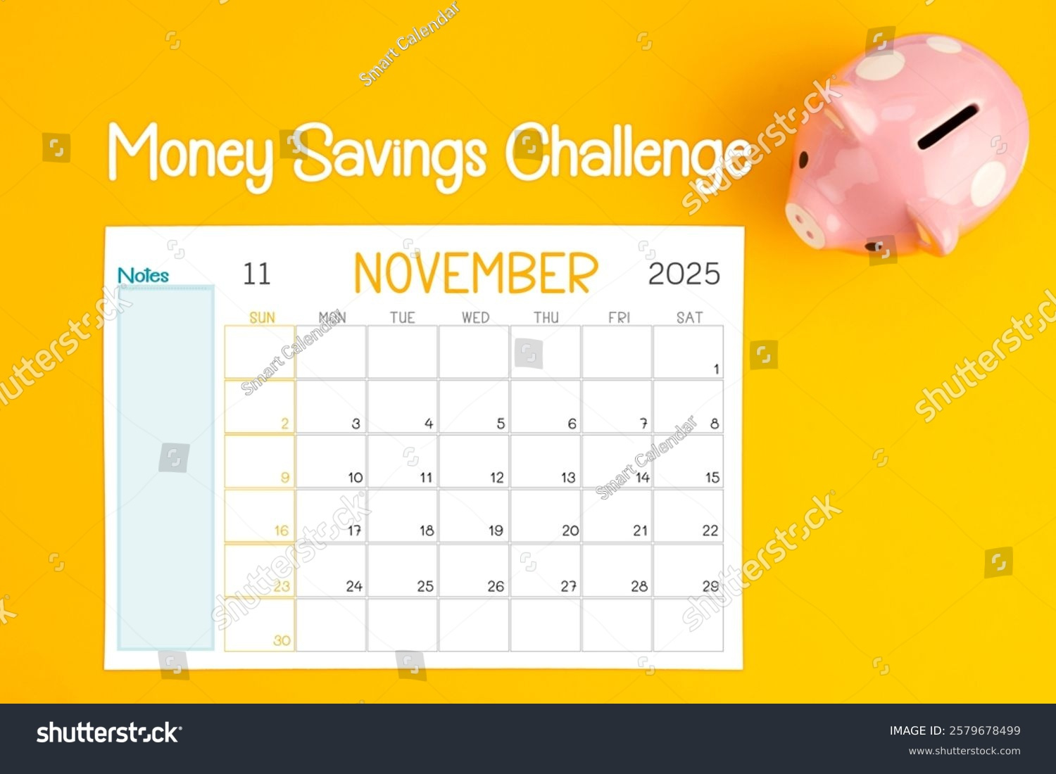 November 2025 Calendar Pink Piggy Bank Stock Photo 2579678499 with regard to Earning Calendar November 2025