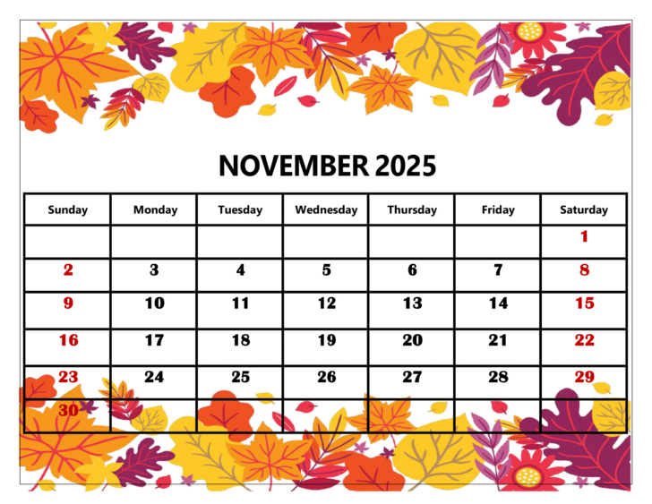 Free Printable November Calendar 2025 with Holidays Free Printable November Calendar 2025 with Holidays