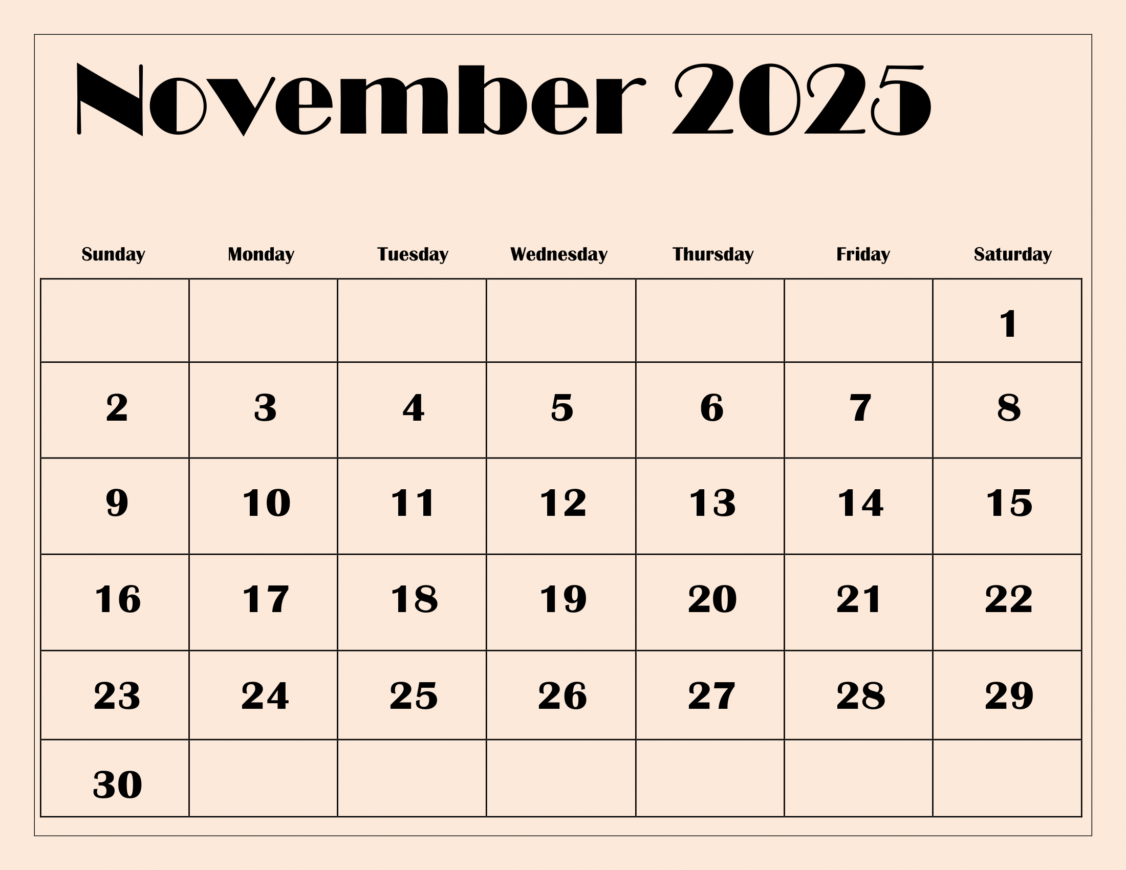 November 2025 Calendar Printable Pdf Template With Holidays inside November 2025 Blank Calendar Printable Free