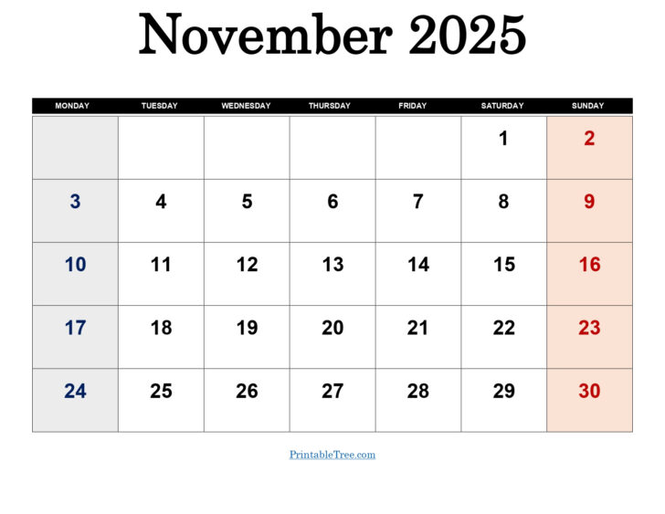 November Calendar 2025 Starting Monday November Calendar 2025 Starting Monday