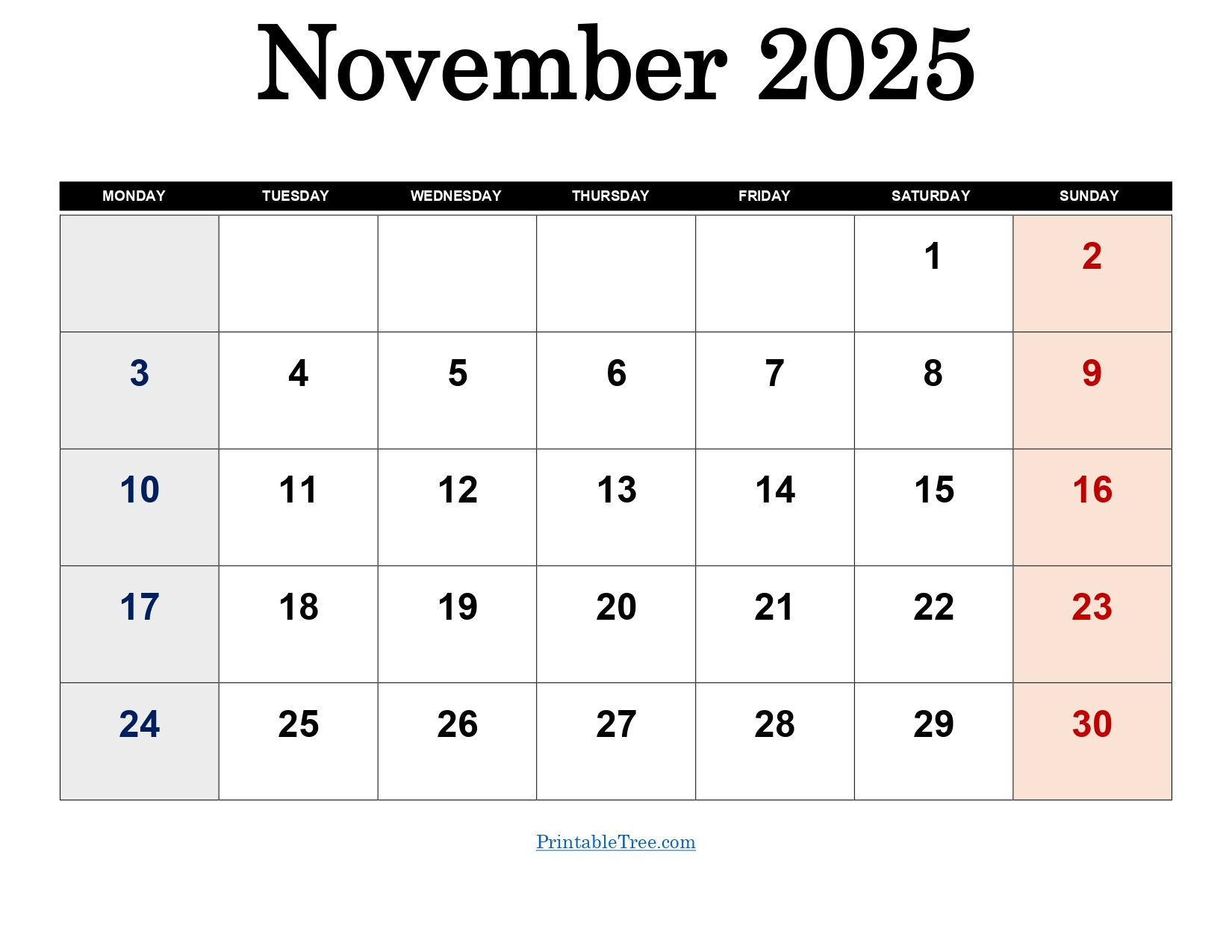 November 2025 Calendar Printable Pdf Template With Holidays intended for November Calendar 2025 Starting Monday