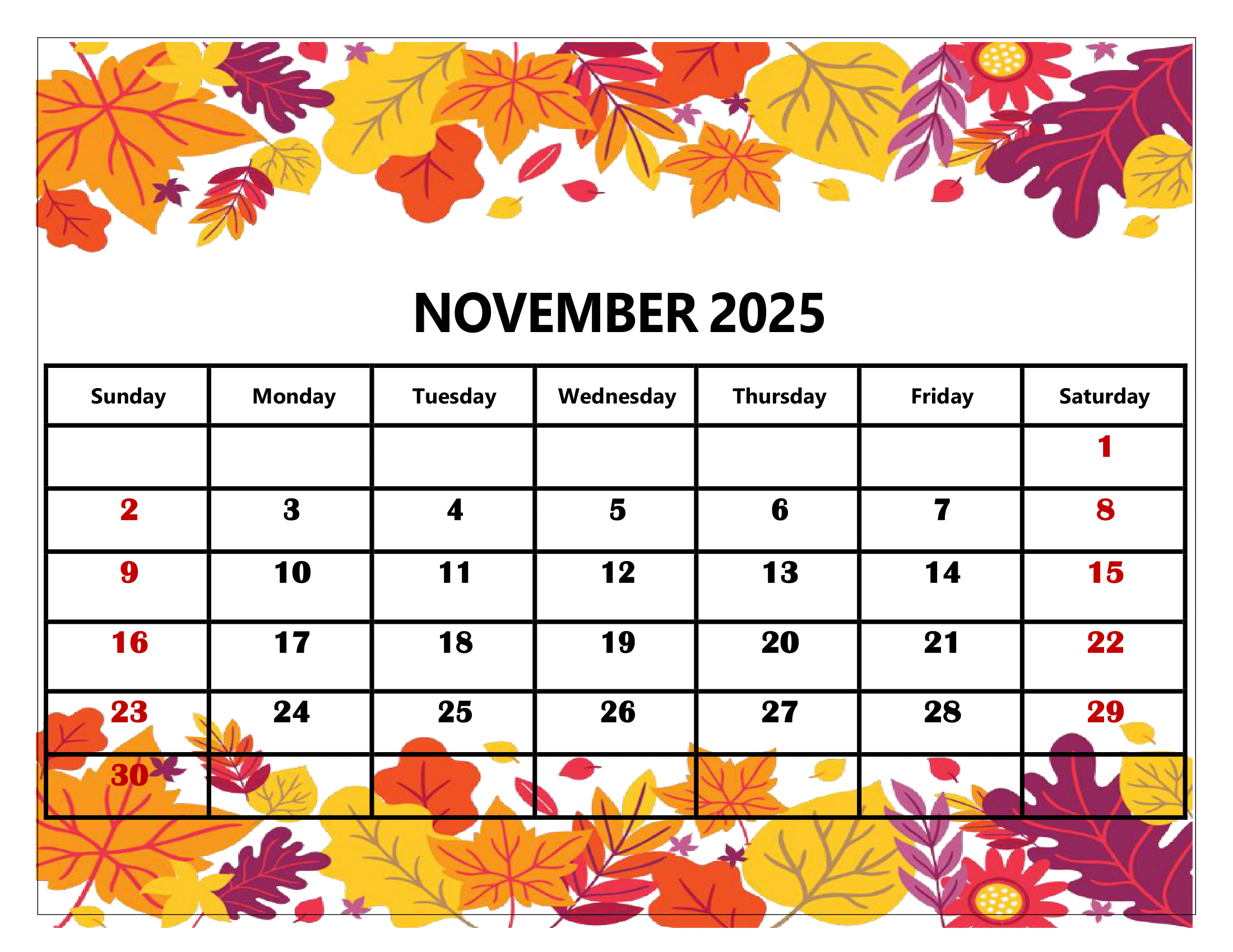 November 2025 Calendar Printable Pdf Template With Holidays with Free November 2025 Calendar with Holidays