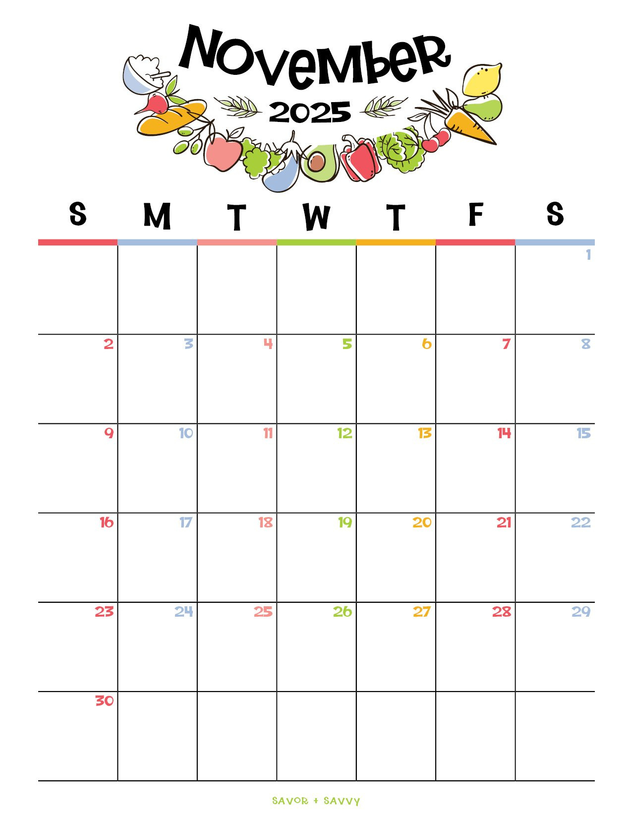 November 2025 Calendar Templates – 14 Free Printables - Savor + Savvy for Fun Calendar November 2025