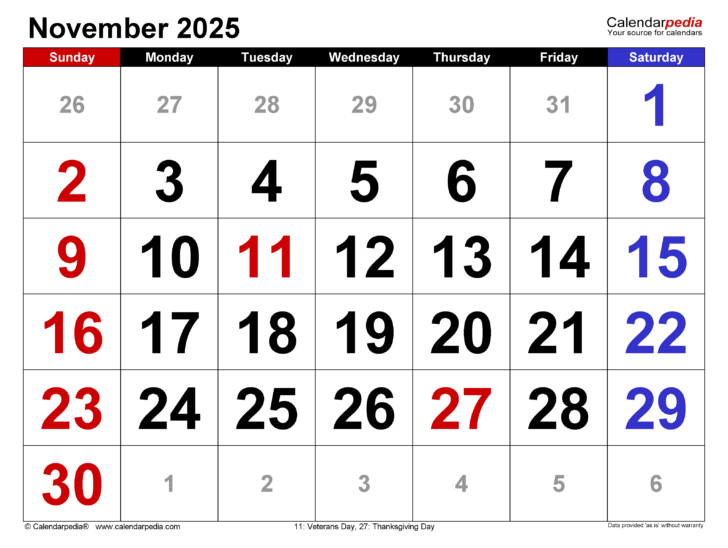 November 2025 Day Calendar November 2025 Day Calendar