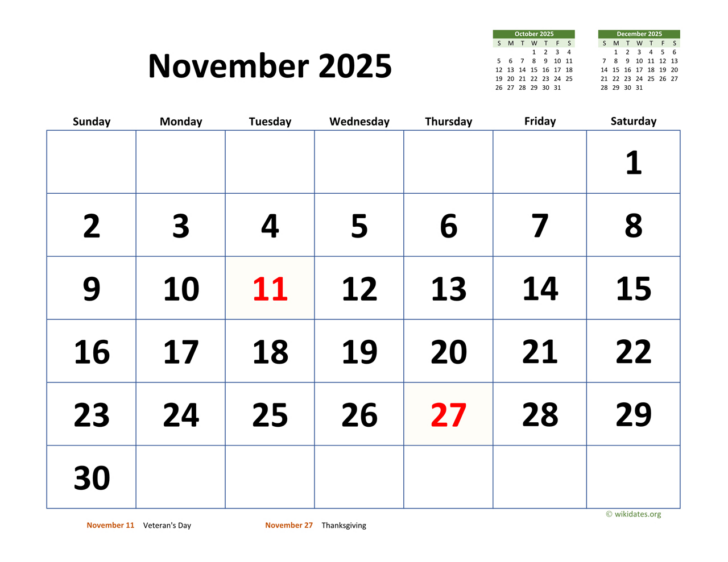 Show Calendar For November 2025 Show Calendar For November 2025