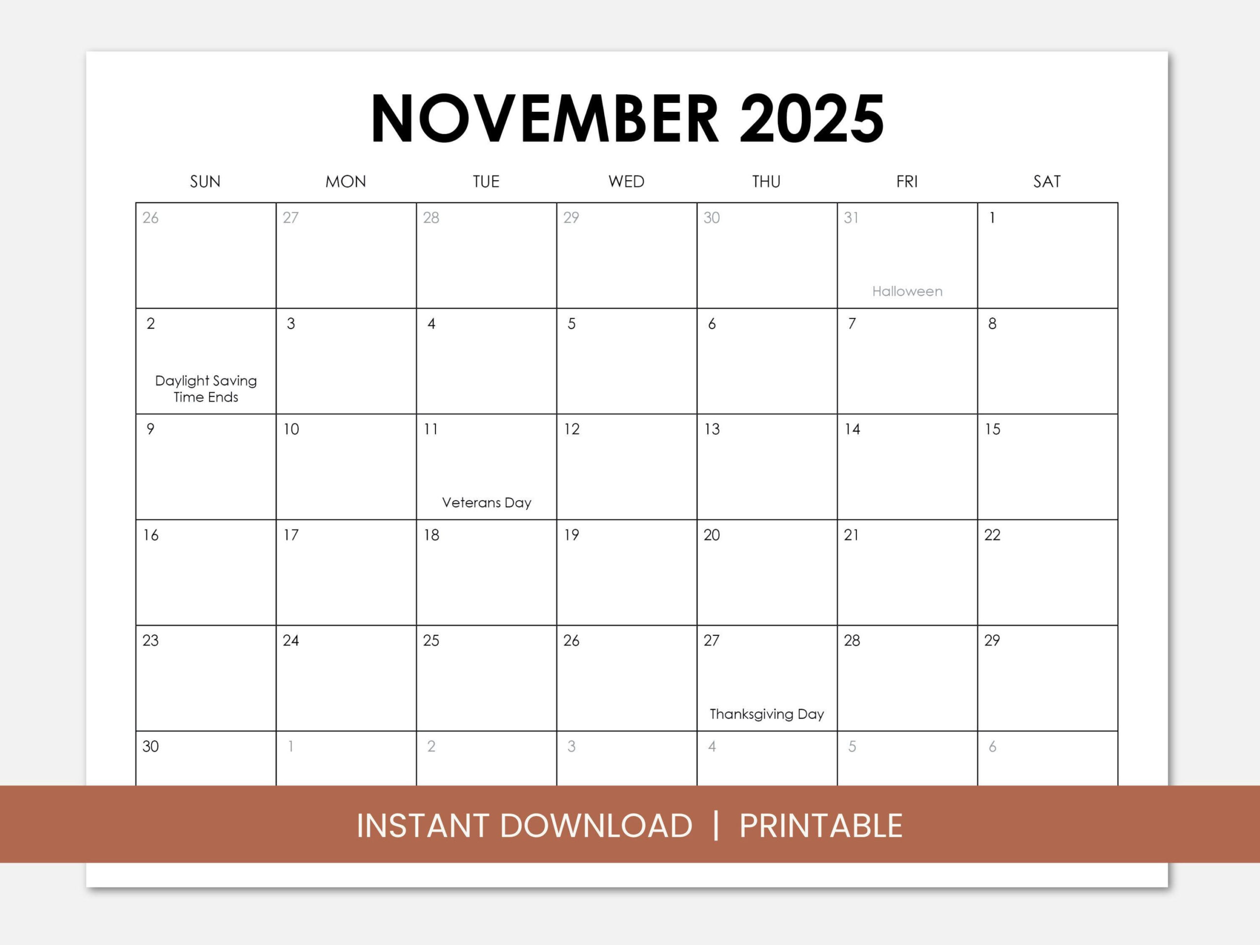 November 2025 Calendar With Holidays, Printable Dated November throughout November Holiday 2025 Calendar