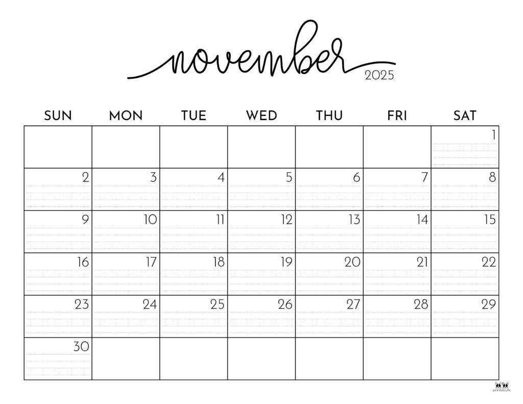 November 2025 Calendars - 107 Free Printables | Printabulls in Full Page November 2025 Calendar