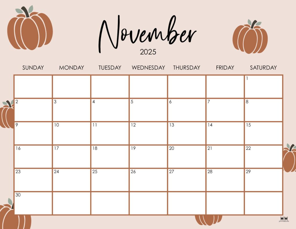 November 2025 Calendars - 107 Free Printables | Printabulls intended for November 2025 Calendar Cute