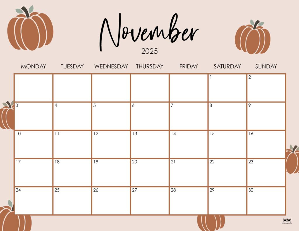 November 2025 Calendars - 107 Free Printables | Printabulls pertaining to November 2025 Calendar Homemade
