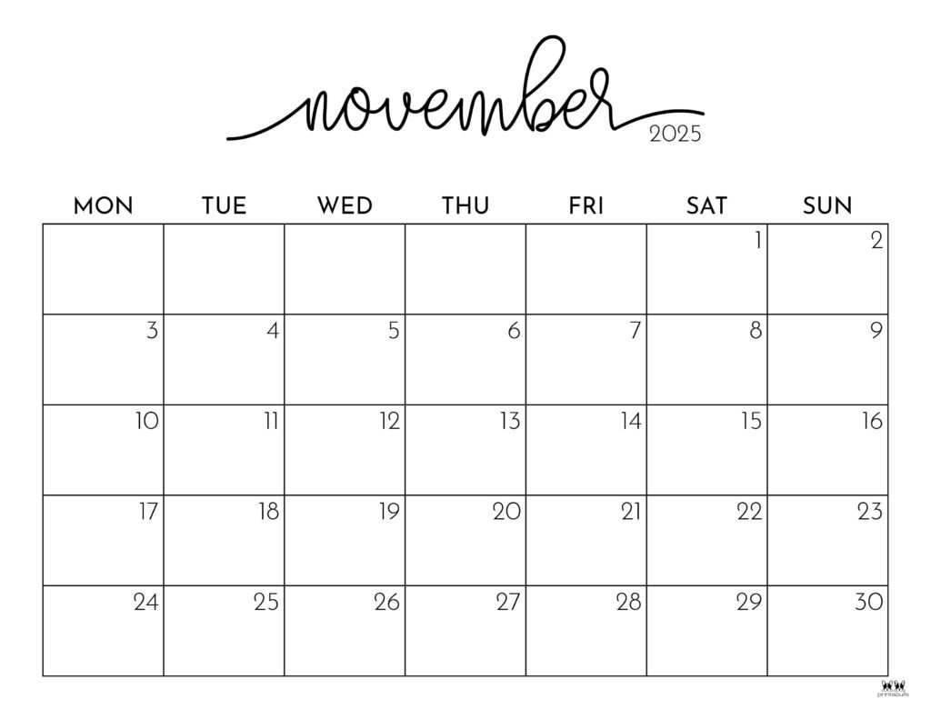 November 2025 Calendars - 107 Free Printables | Printabulls regarding November Calendar 2025 Printable For Kids