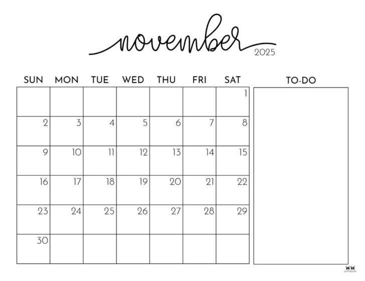 Calendar For November of 2025