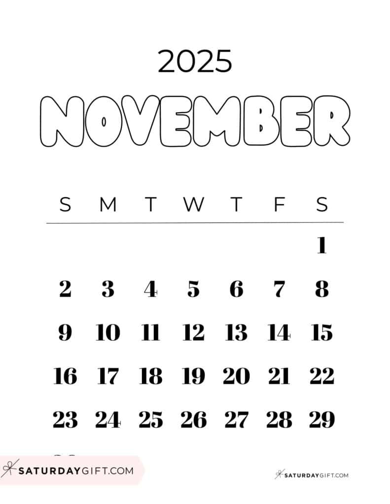 November 2025 Calendars - 23 Cute Free Printable Pdfs | Saturdaygift inside November 29 2025 Calendar