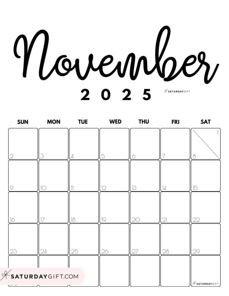 November 2025 Calendars - 23 Cute Free Printable Pdfs | Saturdaygift with regard to November 2025 Vertical Calendar
